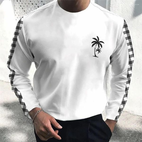 Suéteres masculinos moda pulôver manga comprida camiseta 3d impresso gráfico xadrez coqueiro para homens rua o pescoço oversized