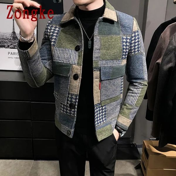 Jaquetas masculinas de lã xadrez bomber jaqueta de inverno homens 2023 japonês streetwear para casaco de marca M-3XL 231011