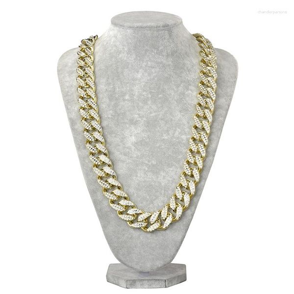 Collane con ciondolo Gioielli punk Collana a catena in plastica per donna Oro argento Colore pavimentato con strass cristallo Rapper Hip Hop lungo