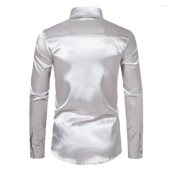 Camisas casuais masculinas cor sólida camisa elegante seda-como cetim manga longa slim fit botão para baixo negócio formal para um