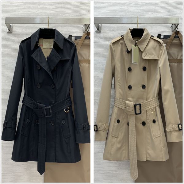 Jaquetas femininas trench coat mulheres jaqueta de inverno designer casaco feminino elegante e clássico cintura trespassada alta contagem tecido impermeável de alta densidade