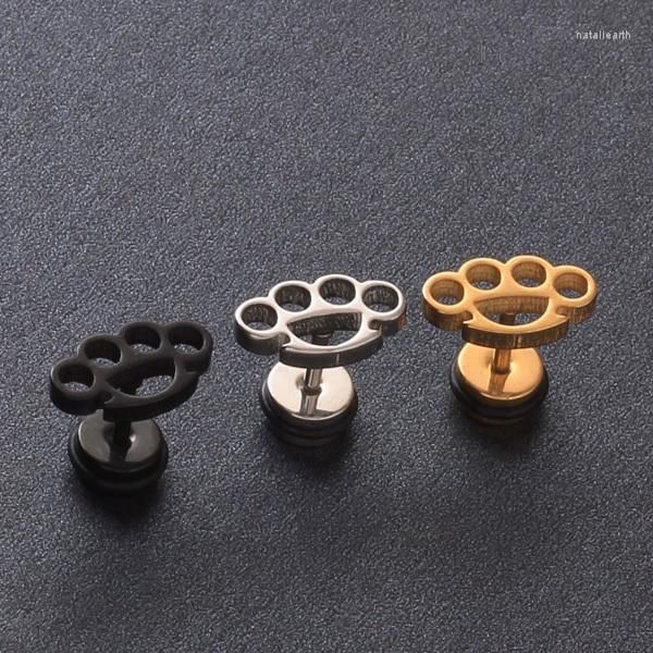 Ohrstecker 2 Stück Stahl Schwarz Gold Farbe Einzigartige Blumenform Männer Frauen Ohrstöpsel für Unisex-Typ