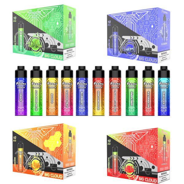 10000 baforadas Vapor vape Feemo Cannon descartável e cigarro Big Cloud 18ml e-suco e-cig fornecimento de fábrica com 850mAh vape atomizador bateria transporte rápido