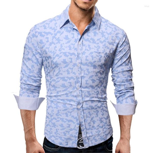 Camisas casuais masculinas outono outono homens manga longa cardigan turndown colarinho impressão botão acima S-3XL blusa masculina streetwear