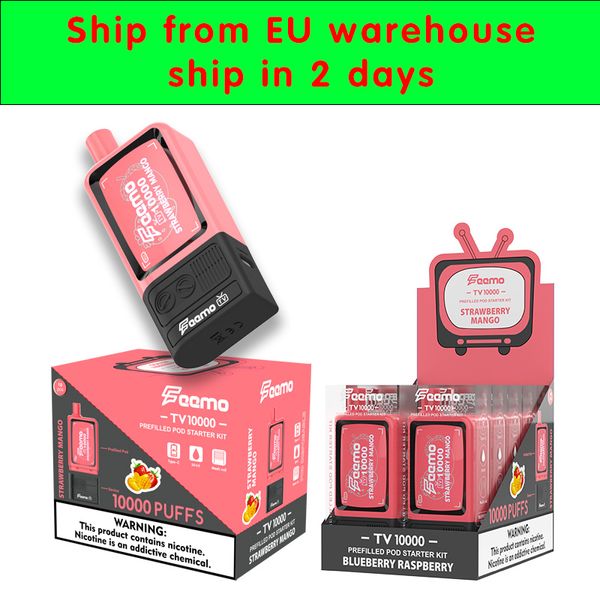 10000 Züge E-Zigaretten-Dampf-Starter-Kit EU-Versand Feemo TV10000 Einweg-Vape 20-ml-Vape-Pod-Box mit wiederaufladbarem 650-mAh-Typ-C-Vape zum Großhandelspreis