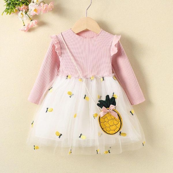 Mädchen Kleider Herbst Patchwork Mesh Kleid Für Mädchen Knielangen Robe 1-4Y Kinder Baumwolle Casual Kleidung Solide Kinder Langarm prinzessin