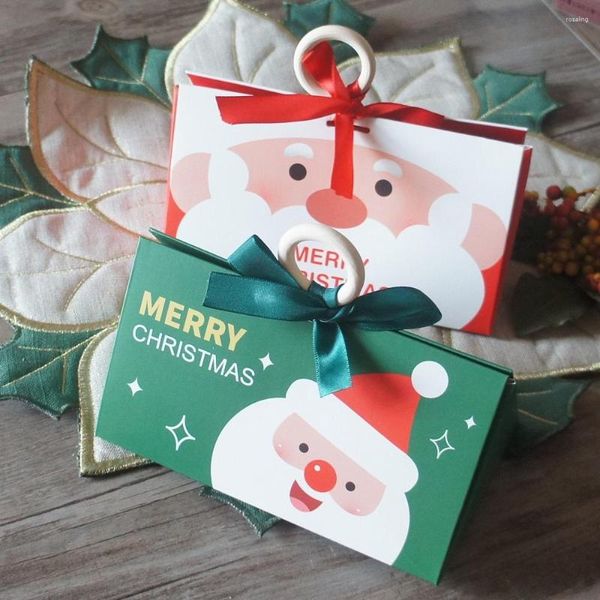 Подарочная упаковка 17, 8,5, 10 см, 10 шт., красно-зеленая рождественская коробка Санты с ручкой, упаковка для конфет, печенья, шоколадного миндального печенья, свечей