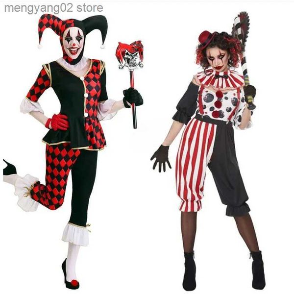 Figurino do tema Halloween vem para mulheres palhaços Cosplay vem para meninos meninas más mal aterrorizante bola de maquiagem de circo vheft t231011