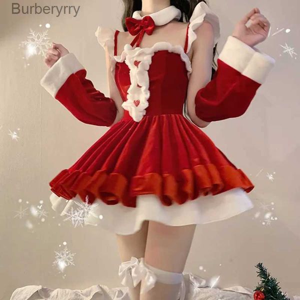 Traje temático 15 estilo Natal vem lolita empregada vestido vermelho mulheres macio veludo coelho lingerie natal vermelho papai noel cosplay festa outfitsl231010