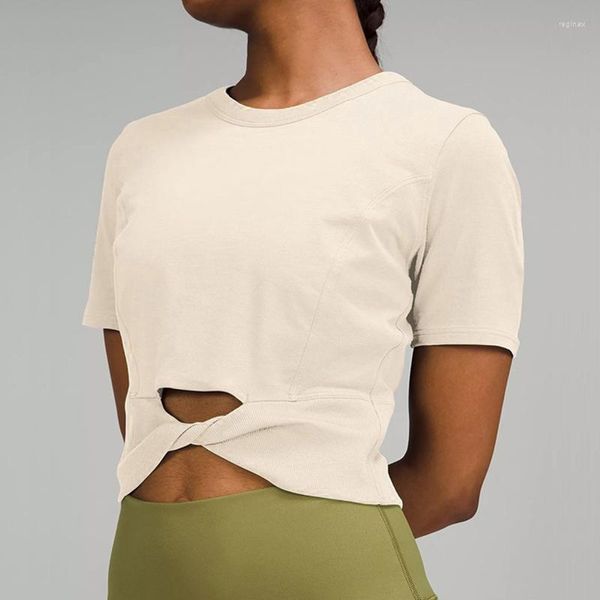 Camicie attive Camicie ritagliate da donna a coste Yoga Modal Shorts Manica sportiva T-shirt slim Fitness Camicette Abbigliamento da palestra per donna Abbigliamento sportivo da allenamento femminile