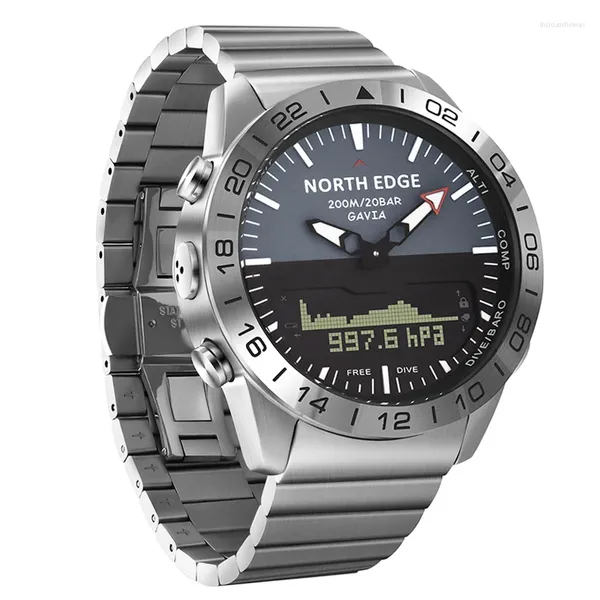 Armbanduhren NORTH EDGE Militär Stoppuhr Sport Herren Digitaluhren 200 m wasserdicht 50 m Tauchkompass Höhenmesser GAVIA Alarm Smart Clock