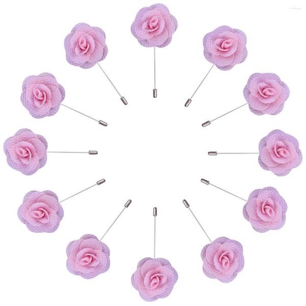 Dekorative Blumen, 12 Stück, einfache und neutrale Corsage, Seidenblume, Rosenknospe, rosa Bräutigam-Anzugnadel, handgefertigt, Business-Hochzeitszubehör, XH0715 12