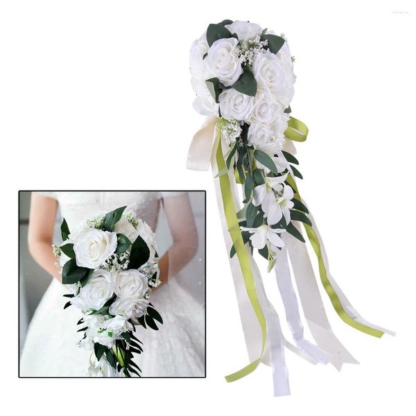 Flores decorativas branco buquê de mão de casamento nupcial segurando pano artificial 45x19cm para arranjos florais adereços pogal