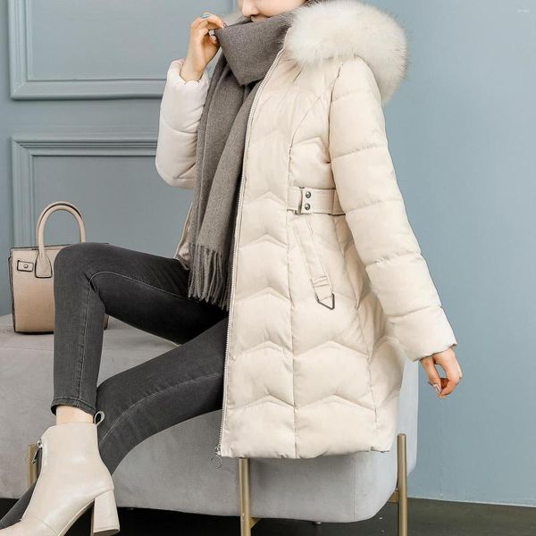 Trench da donna Parka Piumino per donna Inverno 2023 Giacca in cotone addensato trapuntato con pelliccia artificiale-erba tagliata Abbigliamento donna con cappuccio