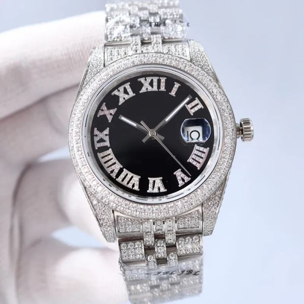 Novo relógio de diamante de luxo automático mecânico masculino relógios 41mm moldura de diamantes aço inoxidável pulseira de prata negócios Montre De Luxe masculino relógio de pulso clássico presente