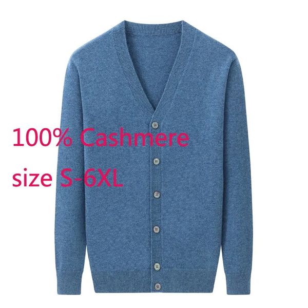 Suéteres masculinos chegada moda de alta qualidade 100 cashmere cardigan homens jovens jaqueta grande vneck computador de malha plus size s4xl 5xl 6xl 231010