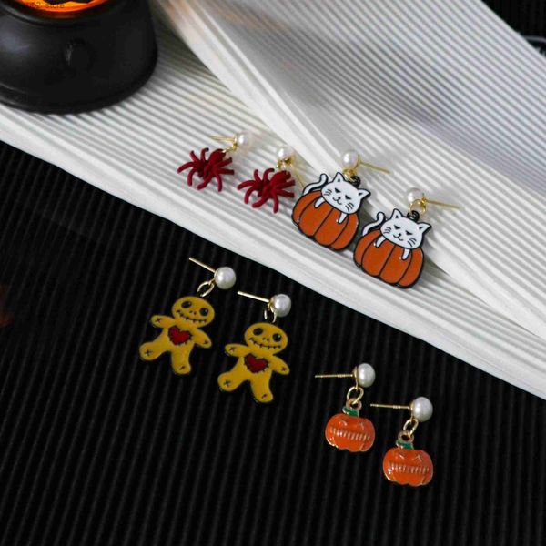 Altri accessori moda Spedizione gratuita Vera perla Moda Festa in costume Halloween Orecchini pendenti Spider Cat Zucca Gingerbread Man per donna e ragazza Q231011