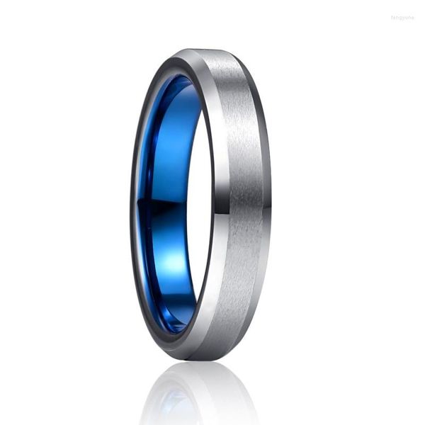 Anéis de casamento nuncad 4mm anel exterior azul salada de aço chanfrado carboneto de tungstênio para casal alto polonês homens carbono inoxidável