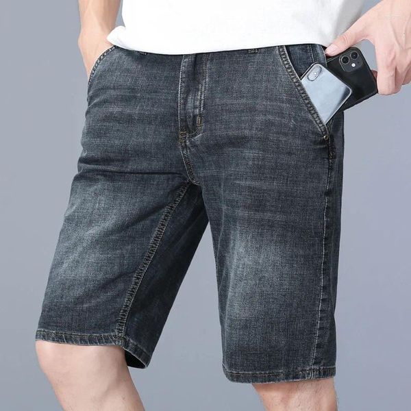 Мужские шорты 2023, летние классические стильные тонкие легкие короткие джинсы, модные эластичные хлопковые противоугонные джинсы на молнии, мужской бренд