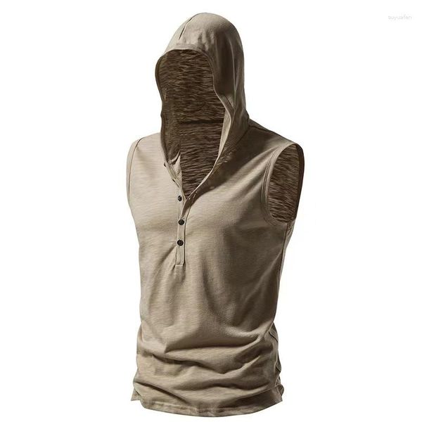 Männer Tank Tops Sommer Mit Kapuze Weste Einfarbig Ärmellose Casual Mode High Street Laufen Sport Trend Taste T-shirt Männlich