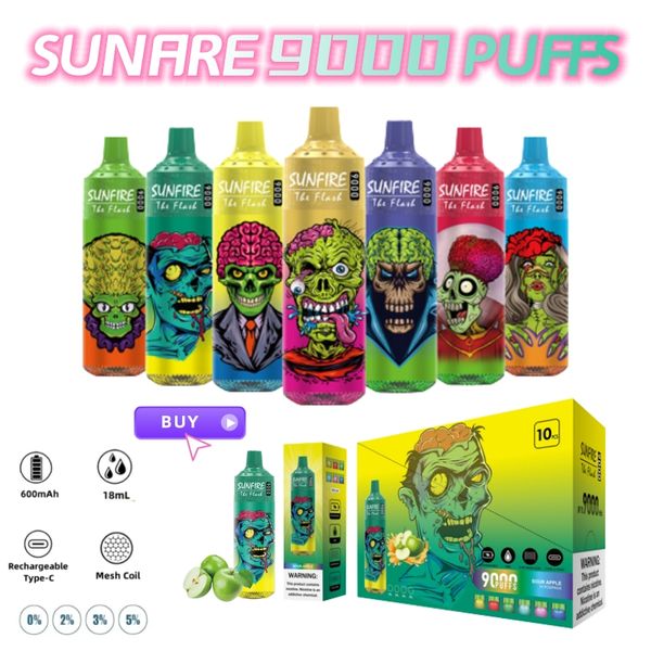 Sunfire 9000 Puff 9k Cigartes eletrônicos descartáveis de 18 ml