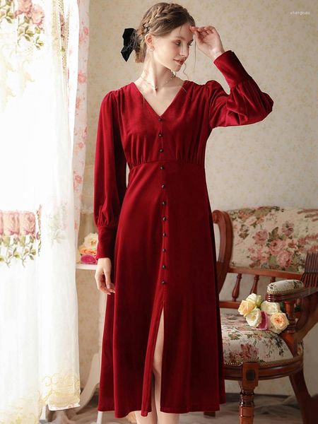 Mulheres sleepwear mulheres vitorianas nightgowns veludo robe longo v-pescoço fenda nightdress outono inverno veludo princesa vintage