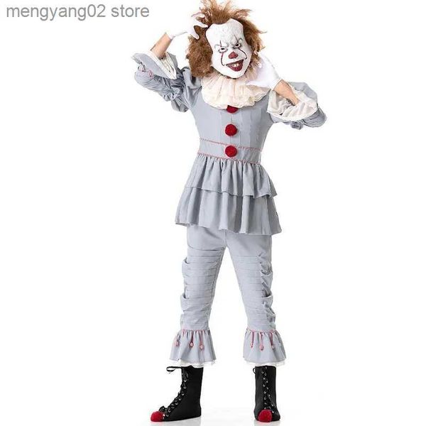 Figurino do tema adulto unissex halloween vem o traje de palhaço Fancy Halloween Stephen King Cosplay Terror de Pennywise Come T231011