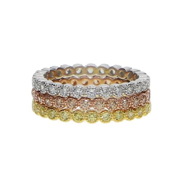 Anéis de cluster três cores pilha empilhável 925 prata esterlina moldura de casamento zircônia cúbica cz eternidade banda anel de noivado set337i