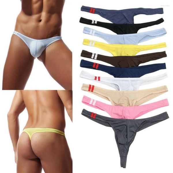 Cuecas 10 pçs / lote sexy homens roupa interior cintura baixa cueca gelo seda g-string gay t-back tanga jockstrap bikini briefs panties212q