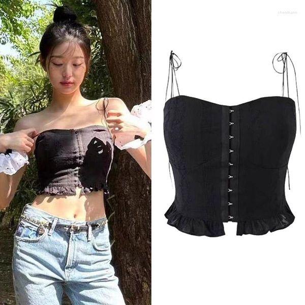 Canotte da donna Kpop coreano Jang Won Giovani donne Canotta sexy Crop Top Ragazza Slim Party Club Sling Canotte Donna Y2k Gilet estivo con lacci