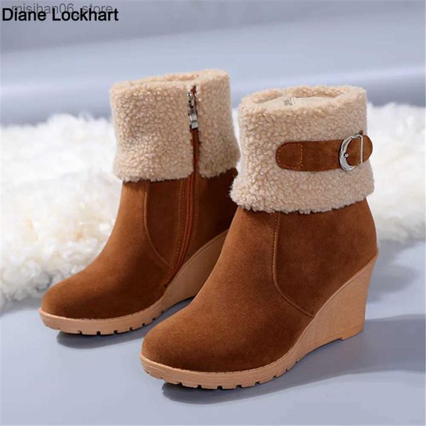 Stiefel Winterstiefel Damen Pelz Warme Schneestiefel Damen Seitlicher Reißverschluss Keile Flock Booties Stiefeletten Bequeme Schuhe Lässige Damenstiefel Q231012