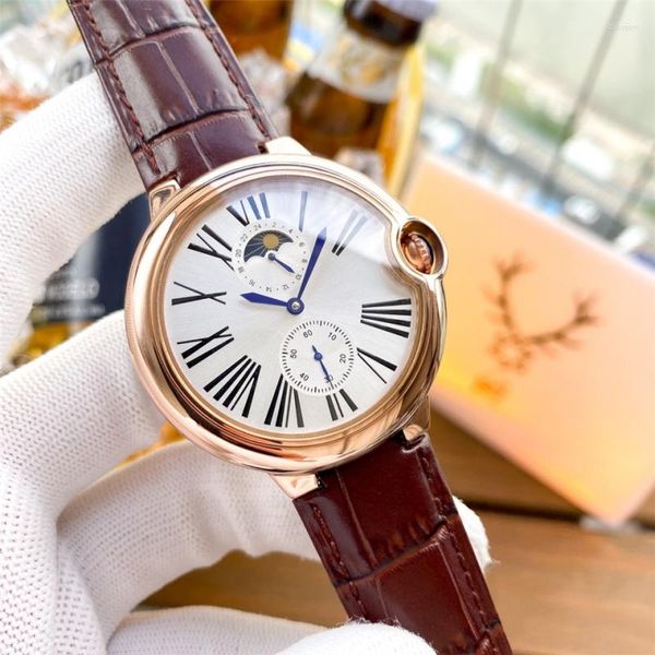 Armbanduhren 2023 Herren Top Luxus Automatische mechanische Roségold 24 Stunden Mondphasenzifferblatt 42mm Gürtel Klassische Business-Markenuhr