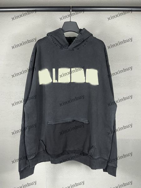 xinxinbuy Felpa con cappuccio da uomo firmata Parigi tasca distrutta Stampa lettera donna nero grigio giallo bianco XS-2XL