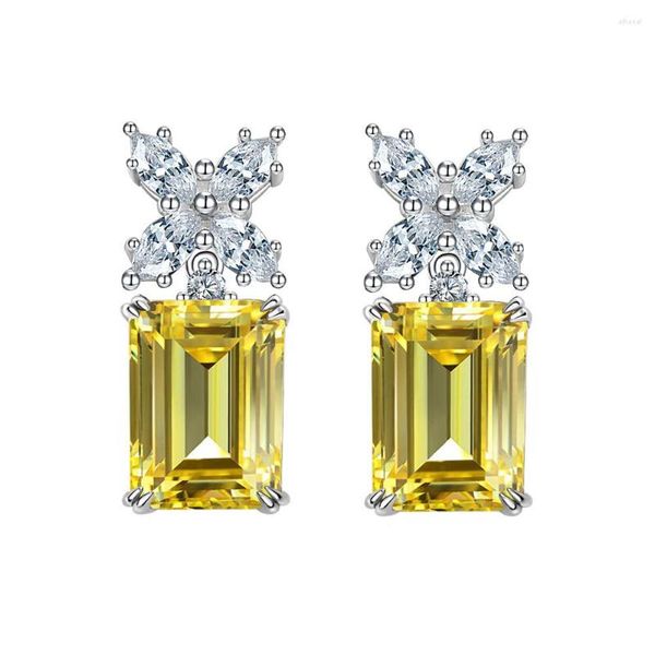 Saplama küpeleri 925 Sterlling Gümüş Zümrüt kesim Citrine High Karbon Elmas Taş Damlası Dungle Fine Jewelry Toptan