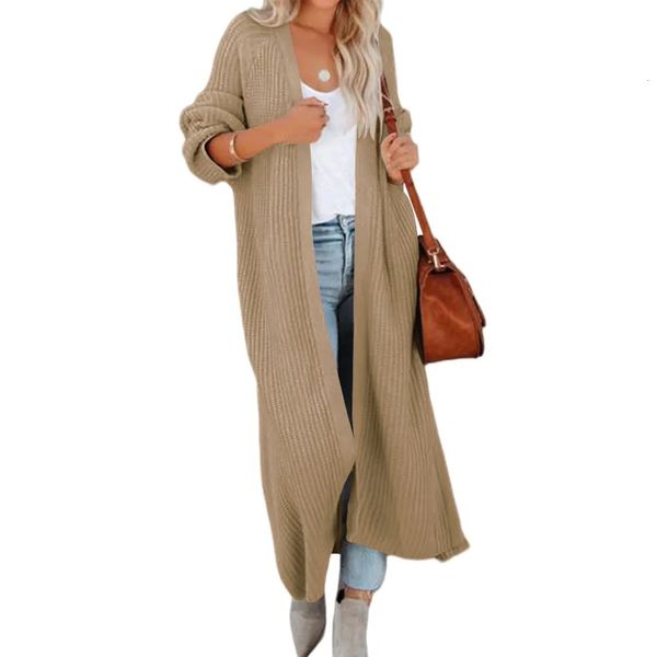 Damen-Wollmischungen, Herbst und Winter, übergroße lange Strickjacken, Ärmel, geteilt, vorne offen, drapierter Strick-Duster-Mantel 231011