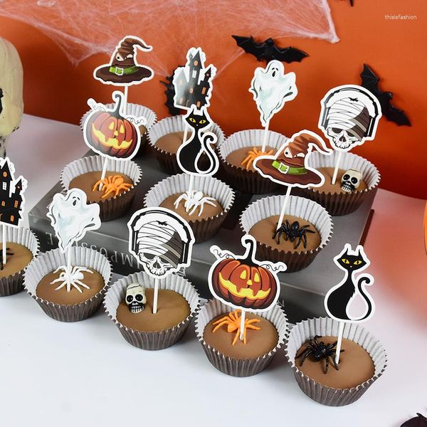 Cake Tools 12/24 Stück Halloween-Kürbis-Geist-Einsatzkarten, Cupcakes, Kindergeburtstag, Party-Dekorationen, Ständer