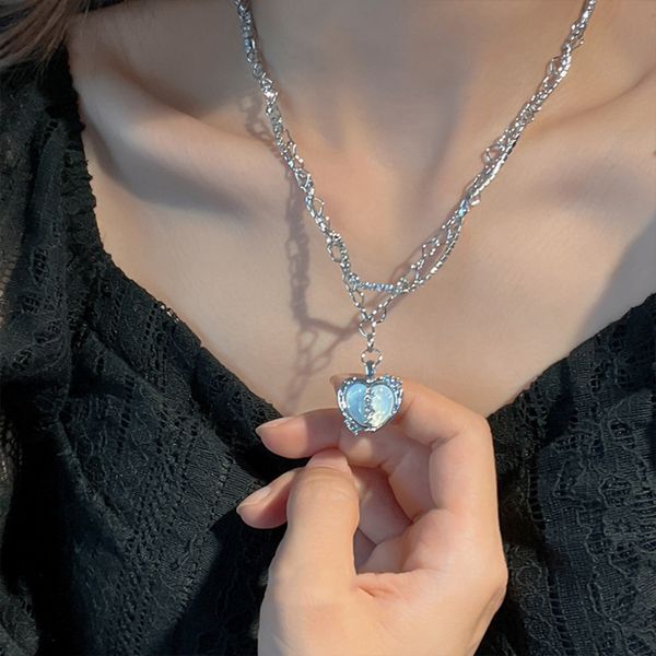 Нежное ожерелье с разделенным сердцем для женщин, готический винтажный многослойный кулон, цепочка на ключицу, свадебный подарок, ювелирные изделия, оптовая продажа YMN045