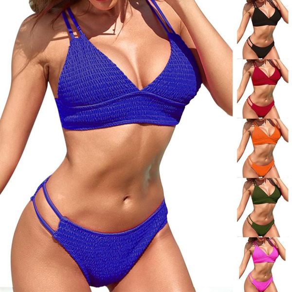 Roupa de banho feminina sexy sem costas fino ajuste triângulo biquíni praia maiô de cintura alta