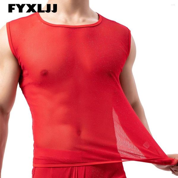 Herren Tank Tops FYXLJJ Sexy Transparente Musle Weste Mesh Sheer Male Gym Fitness Durchsichtige Unterhemden Ärmelloses Sport Singlet