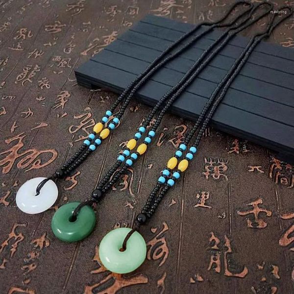 Halsketten mit Anhänger, klarer Naturstein, lange, leichte Luxus-Halskette, Imitation von Jade, ethnischer Stil, zarter, kostbarer Vintage-Schmuck, Zubehör