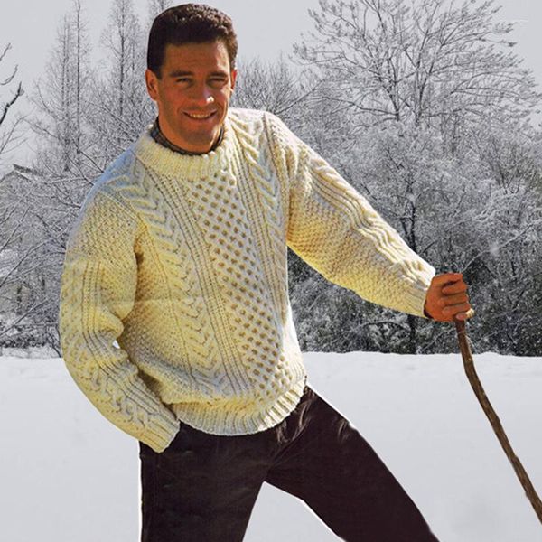 Мужские свитера, зима 2023, пуловер, мягкий удобный шерстяной свитер, плотное теплое вязаное вручную высококачественное бежевое пальто