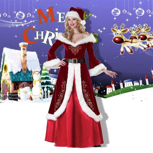 Повседневные платья, Рождественский костюм Санта-Клауса, одежда для косплея, нарядное платье, женский костюм для взрослых, теплая зима2601
