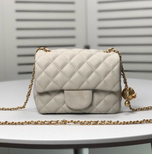 Woc crossbody sacos de marca luxo moda pequeno quadrado clássico lingge designer couro feminino pequena bola dourada corrente bolsas 17cm