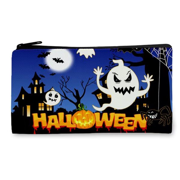 Холщовый пенал, плоская сумка, сумка для хранения мобильного телефона, косметичка, кошелек для монет, сумка с принтом на Хэллоуин