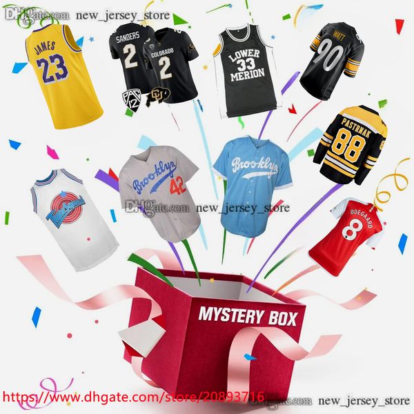 MYSTERY BOX-Trikots, Mystery Boxes-Sporthemd, Geschenke für alle Hemden, Basketball, Fußball, Eishockey, Fußball, NCAA, zufällig ausgewählt, College-Trikots für Herren, Uniform