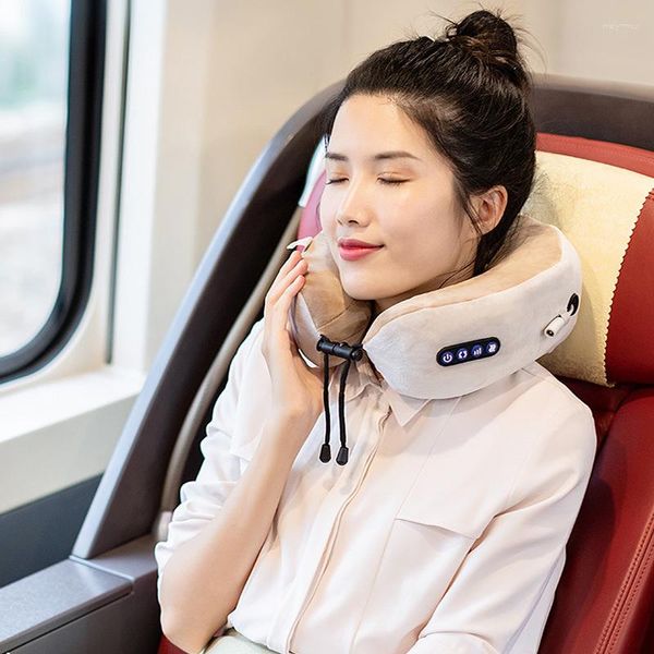 Almohada masajeador de cuello relajación amasar calor vibrador viaje en forma de U coche aeropuerto Oficina Siesta masaje eléctrico de columna Cervical