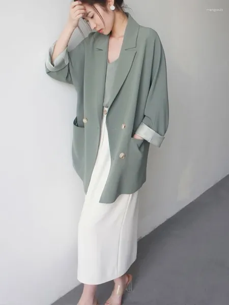 Ternos femininos unxx coreano verde blazer feminino gola entalhada manga longa oversized casual feminino 2023 primavera outono