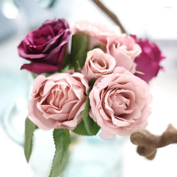 Fiori decorativi 3 pezzi / lotto Bouquet da sposa Artificiale Piccola rosa Fiore Sposa Simulazione Decorazione artigianale in seta Pianta