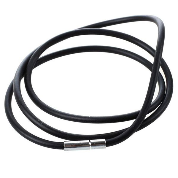 Colar de cordão de borracha preta de 3mm com fecho de aço inoxidável feminino masculino gargantilha acessórios collier - 25 5inch2641