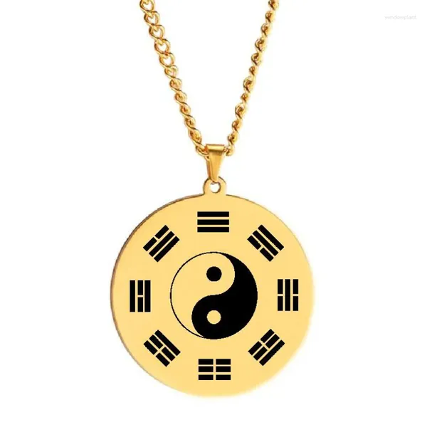 Colares Pingente Fu Xi Tai Chi Oito Diagramas Figura Yin Yang Símbolo Contrastes East Feng Shui Céu Talismã Colar de Aço Inoxidável